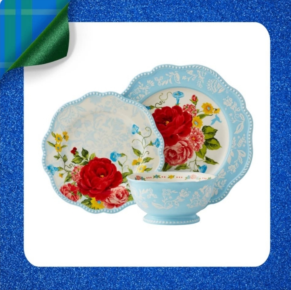 🎁 New Pioneer Woman Sweet Rose 3 Piece Dinnerware Set